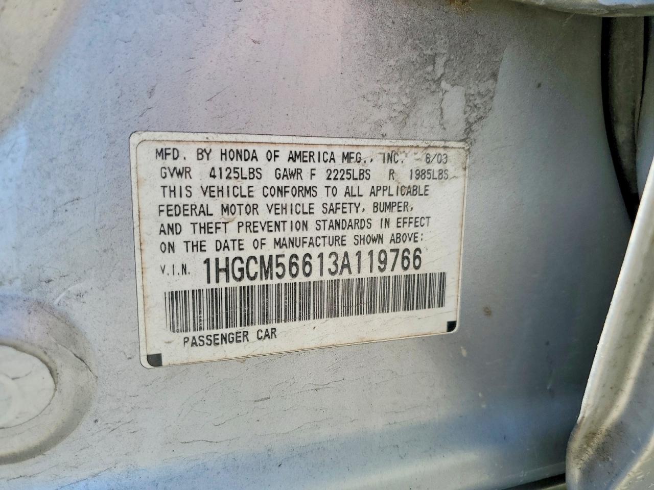 2003 Honda Accord Ex Silver vin: 1HGCM56613A119766