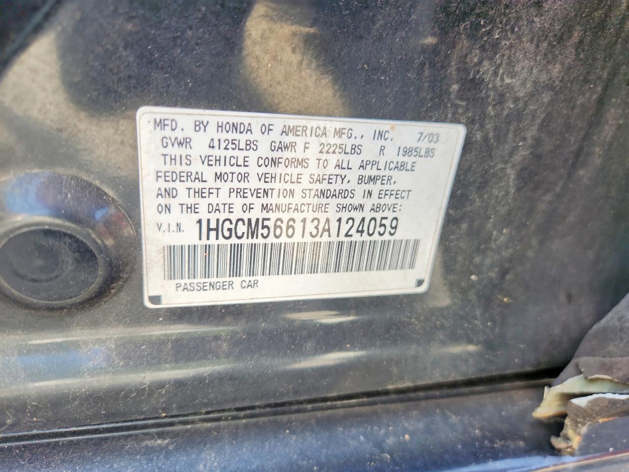 2003 Honda Accord Ex Black vin: 1HGCM56613A124059