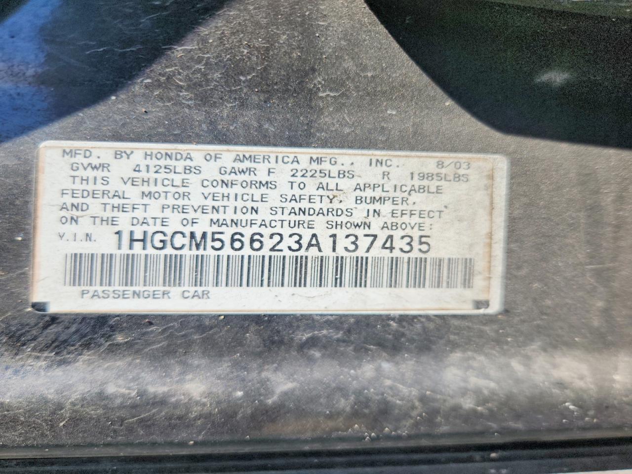 2003 Honda Accord Ex Black vin: 1HGCM56623A137435