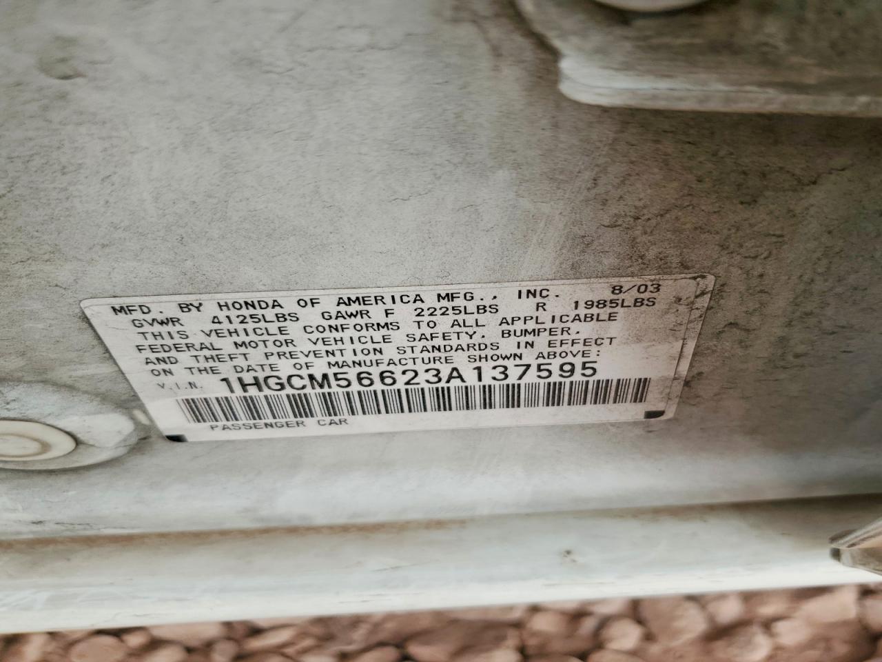 2003 Honda Accord Ex Белый vin: 1HGCM56623A137595