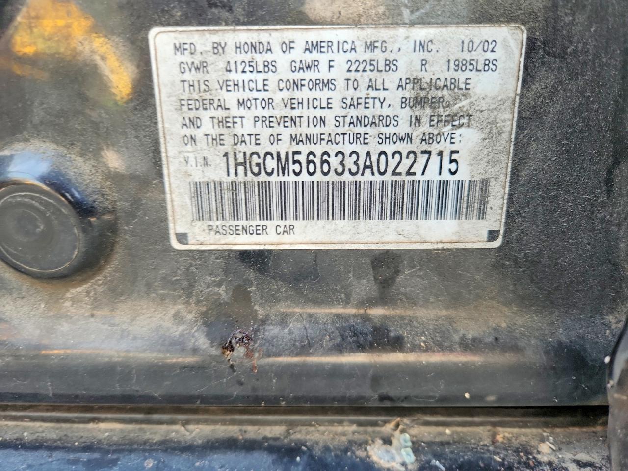 2003 Honda Accord Ex Black vin: 1HGCM56633A022715