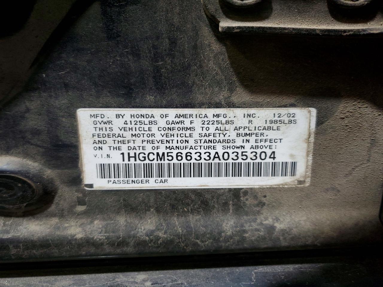 2003 Honda Accord Ex Черный vin: 1HGCM56633A035304