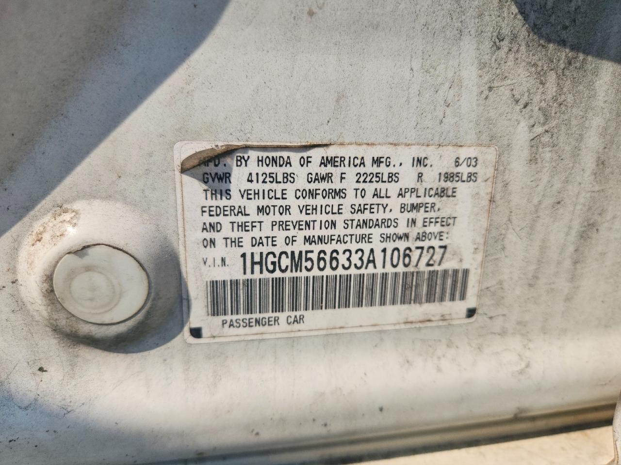 2003 Honda Accord Ex White vin: 1HGCM56633A106727