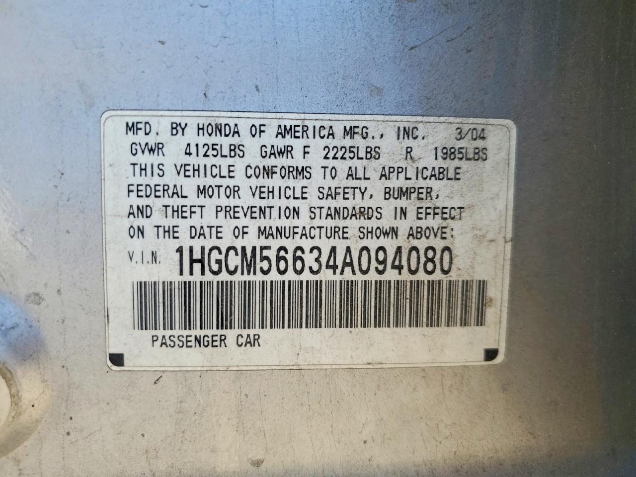 2004 Honda Accord Ex Silver vin: 1HGCM56634A094080