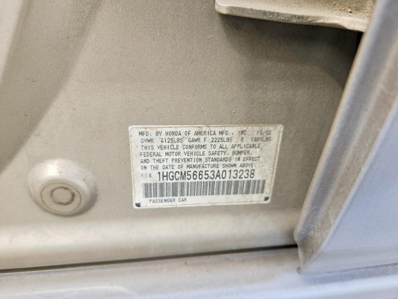 2003 Honda Accord Ex Gray vin: 1HGCM56653A013238