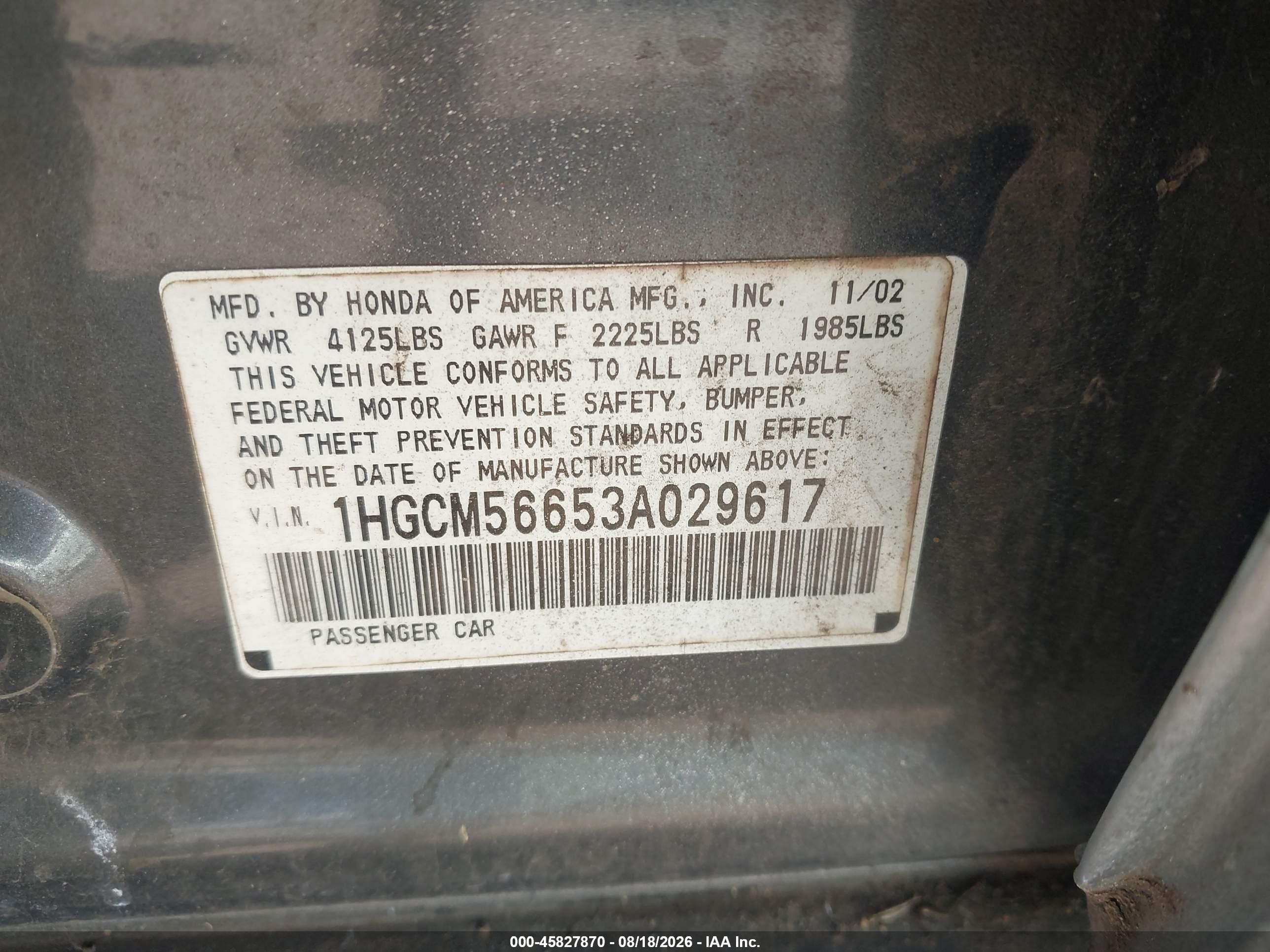 2003 Honda Accord 2.4 Ex Green vin: 1HGCM56653A029617