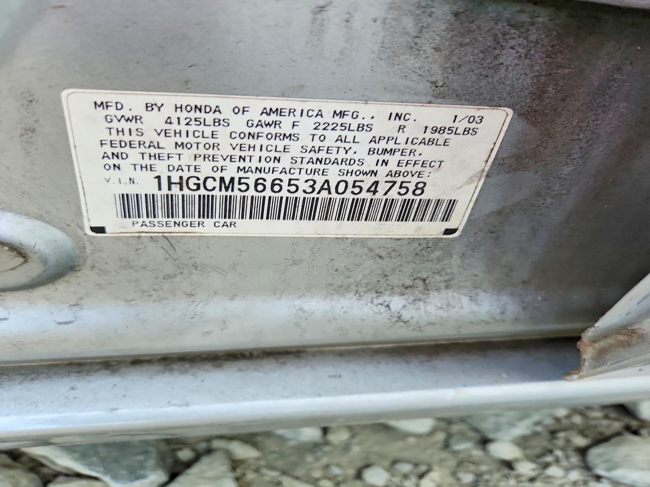 2003 Honda Accord Silver vin: 1HGCM56653A054758