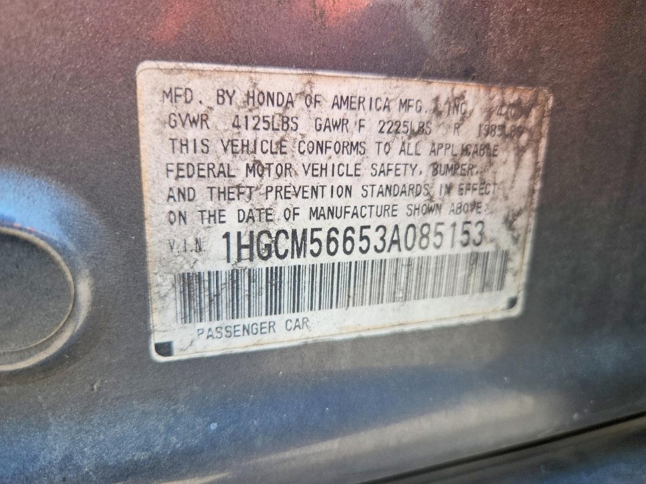 2003 Honda Accord Ex Серый vin: 1HGCM56653A085153