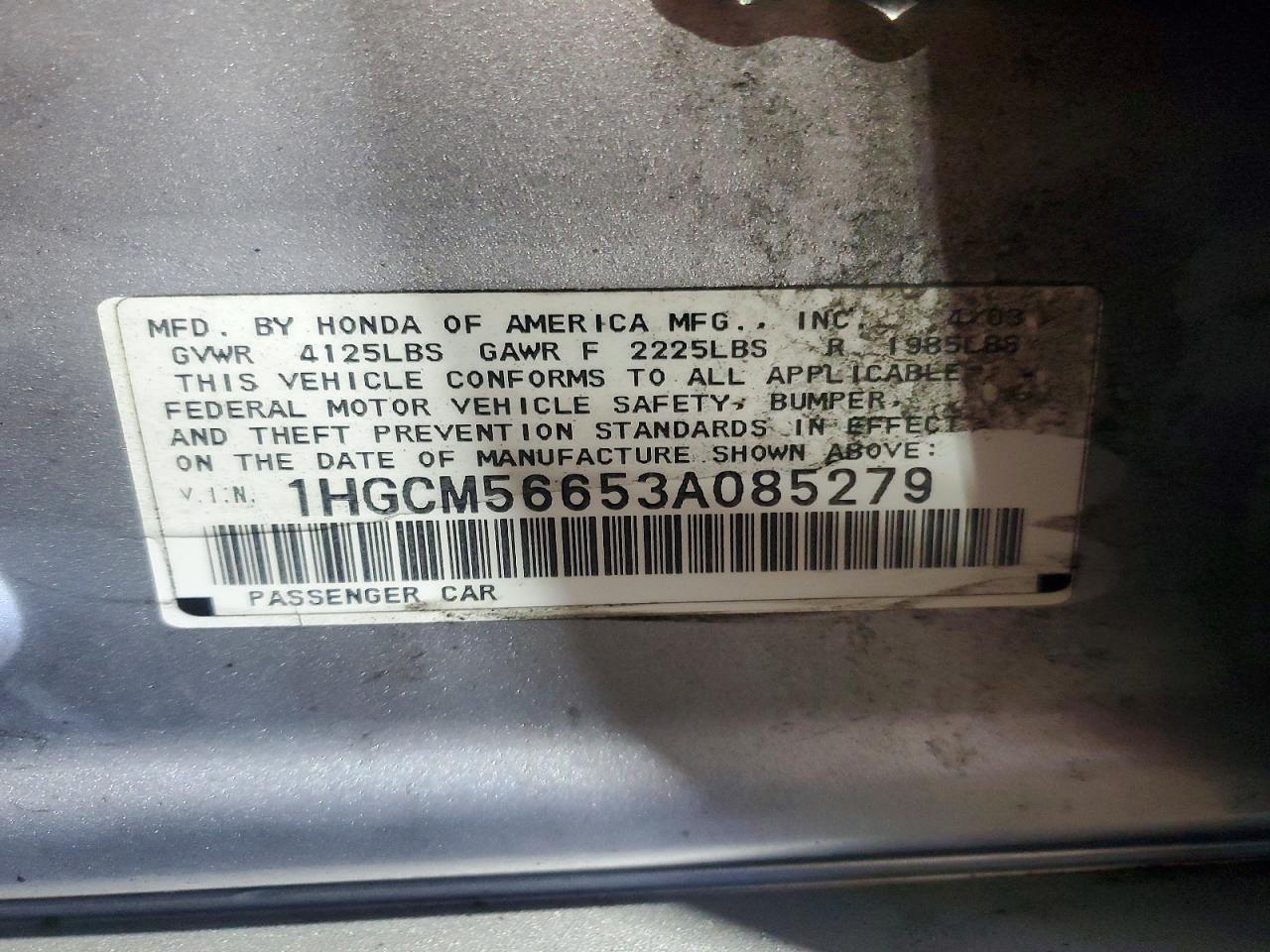 2003 Honda Accord Ex Серебряный vin: 1HGCM56653A085279