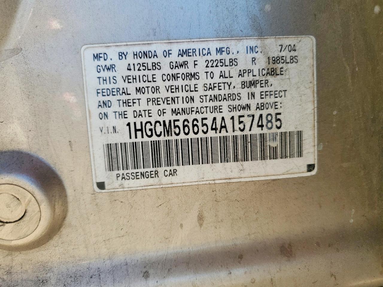 2004 Honda Accord Ex Tan vin: 1HGCM56654A157485