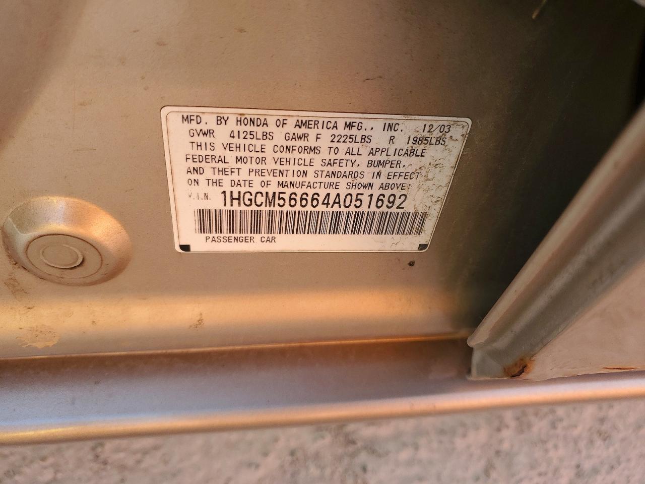 2004 Honda Accord Ex Gold vin: 1HGCM56664A051692