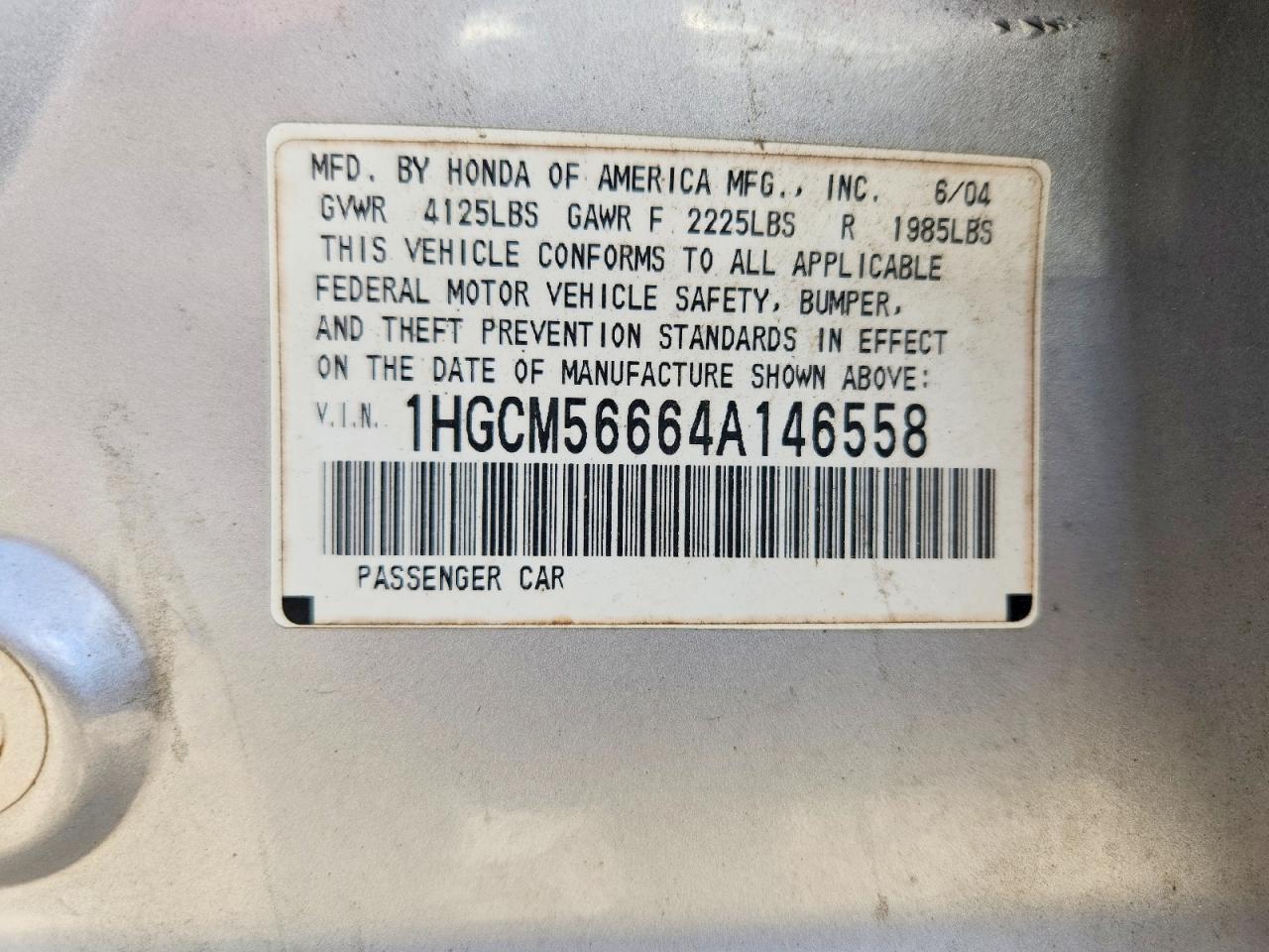 2004 Honda Accord Ex Silver vin: 1HGCM56664A146558