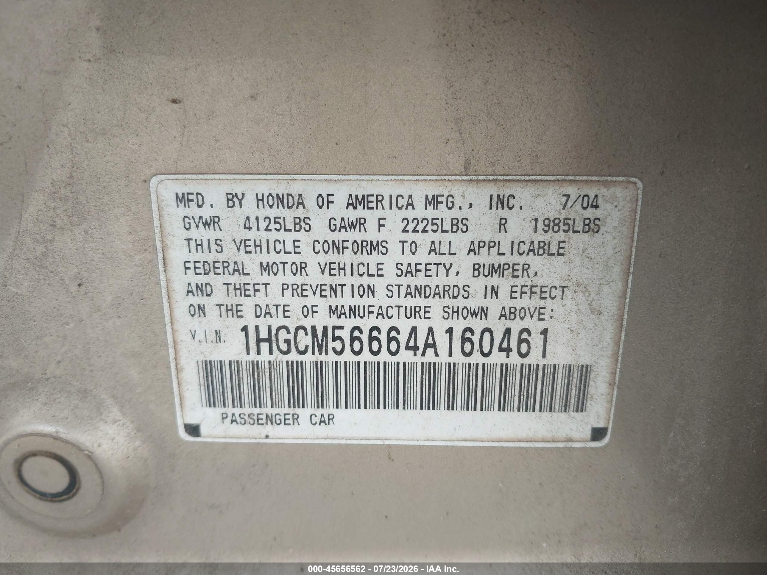 2004 Honda Accord 2.4 Ex Золотой vin: 1HGCM56664A160461