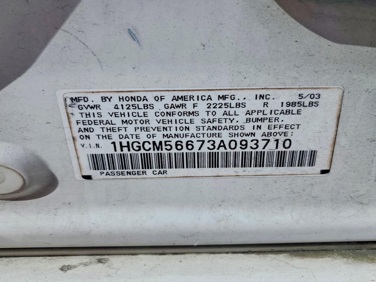 2003 Honda Accord Ex White vin: 1HGCM56673A093710
