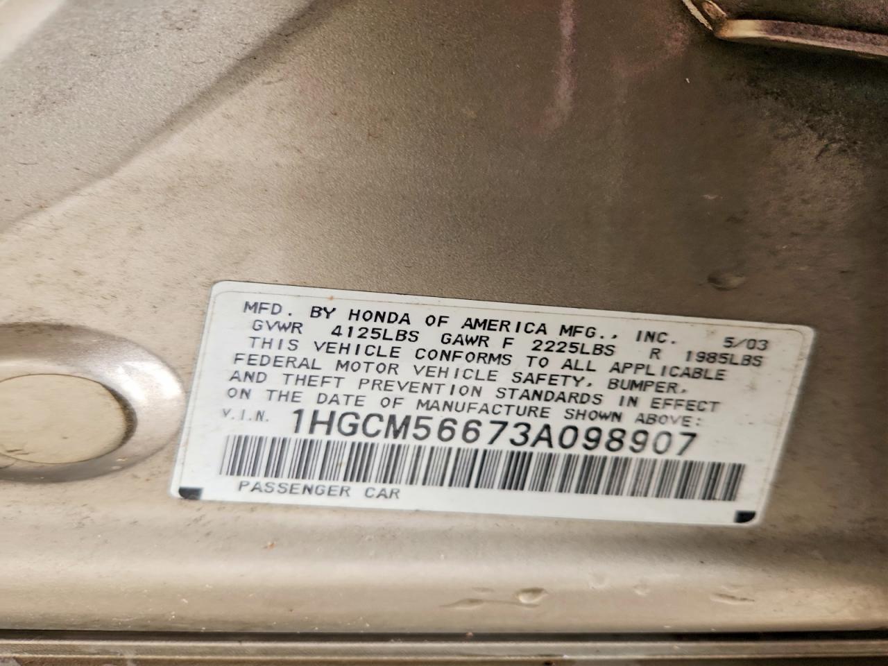 2003 Honda Accord Ex Gold vin: 1HGCM56673A098907