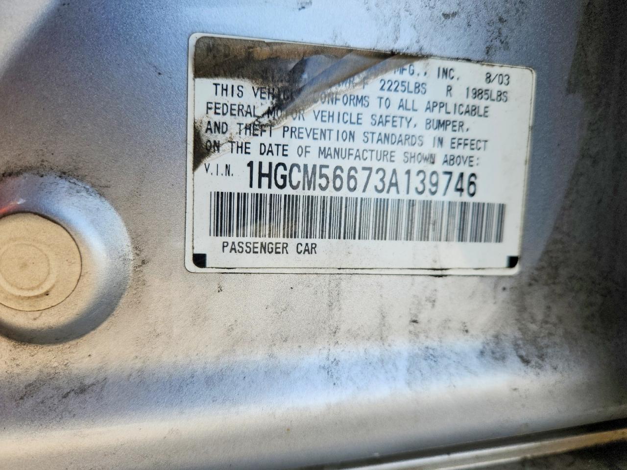 2003 Honda Accord Ex Серебряный vin: 1HGCM56673A139746
