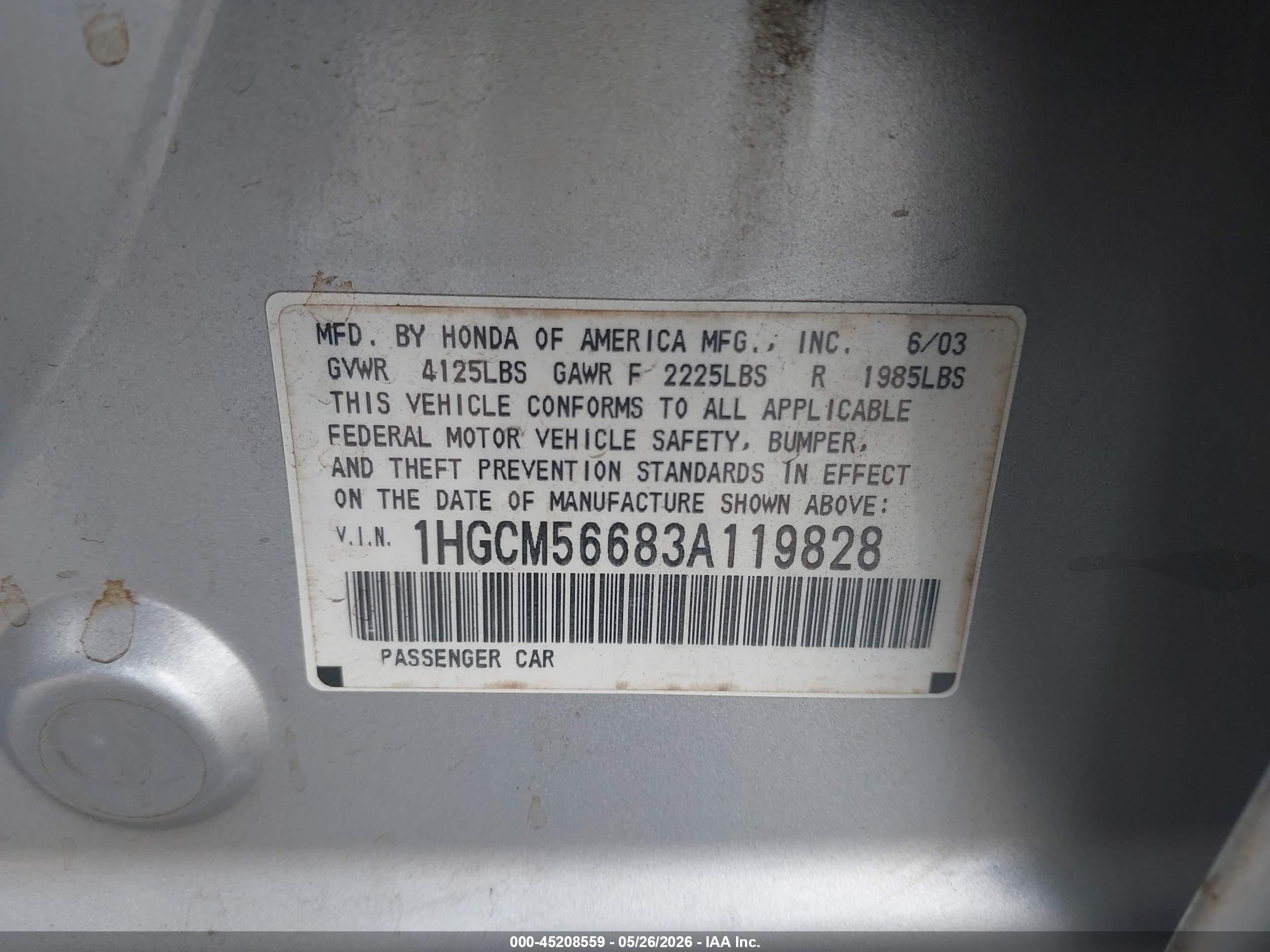 2003 Honda Accord 2.4 Ex Silver vin: 1HGCM56683A119828