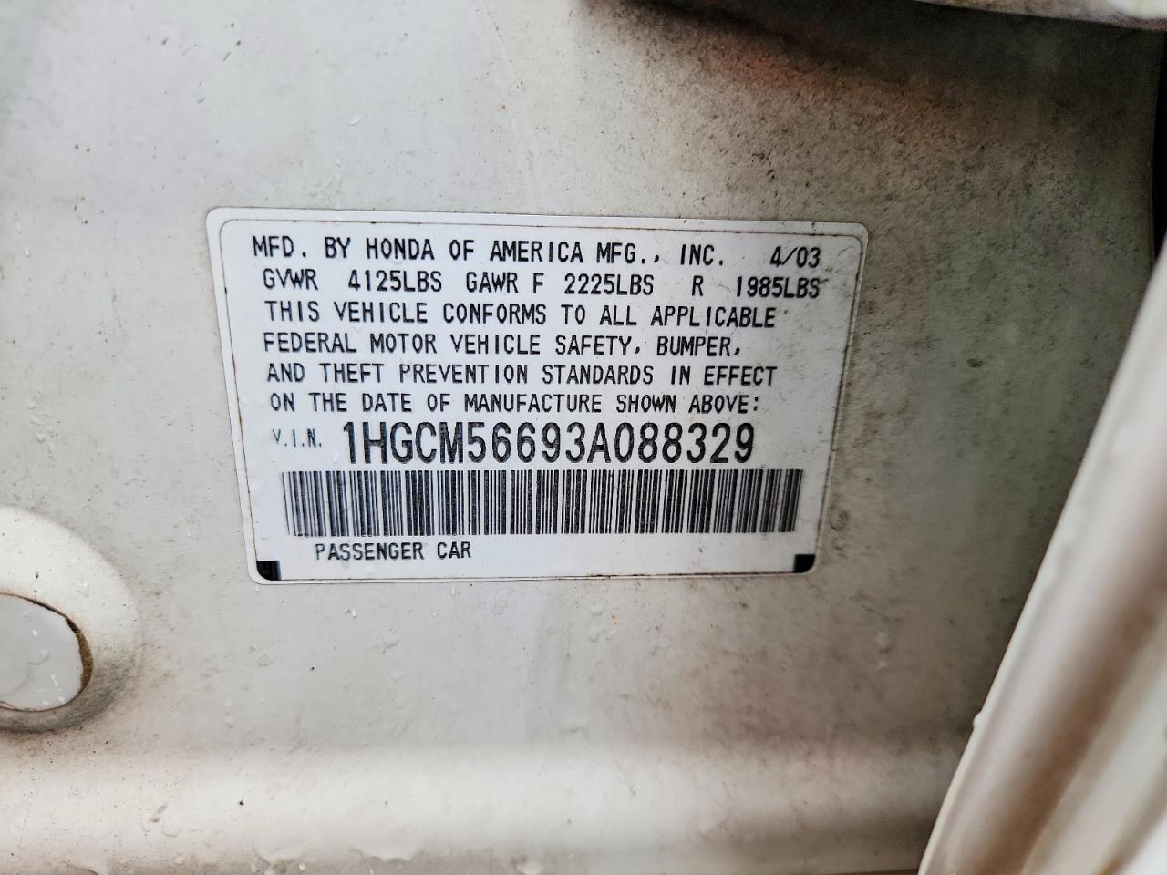 2003 Honda Accord Ex White vin: 1HGCM56693A088329