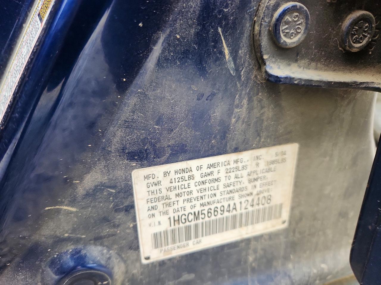 2004 Honda Accord Ex Blue vin: 1HGCM56694A124408