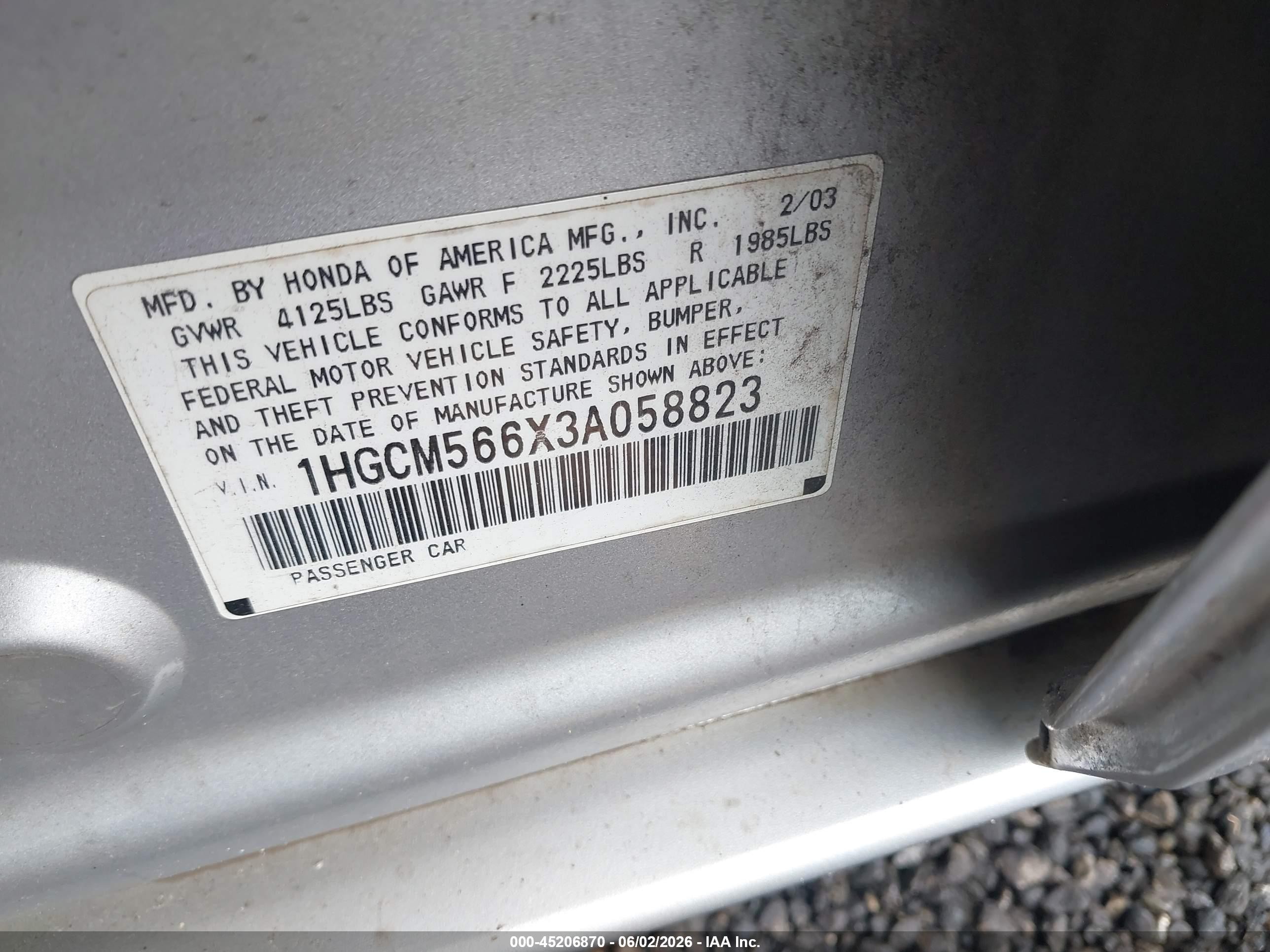 2003 Honda Accord 2.4 Ex Silver vin: 1HGCM566X3A058823