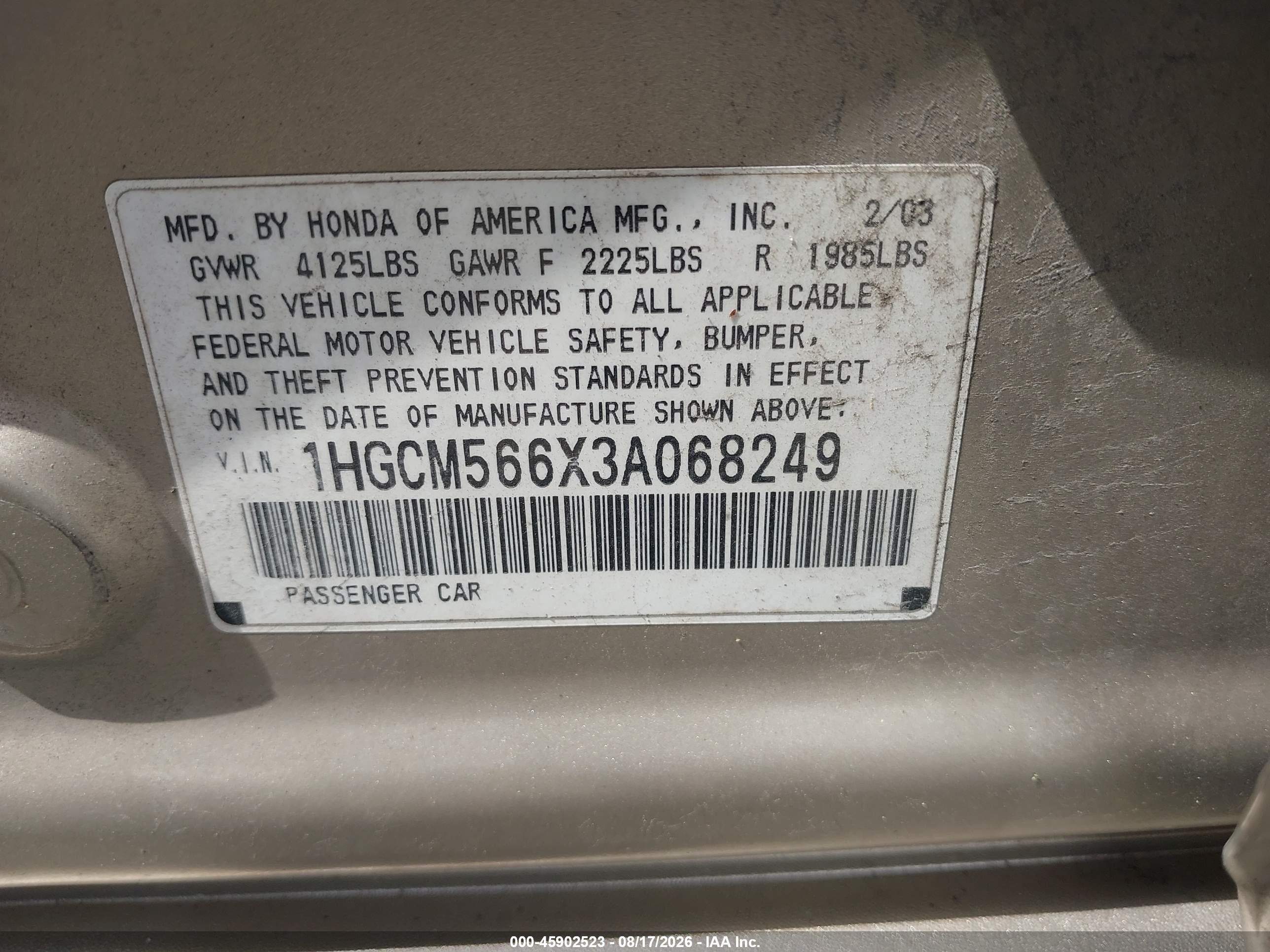 2003 Honda Accord 2.4 Ex Золотой vin: 1HGCM566X3A068249