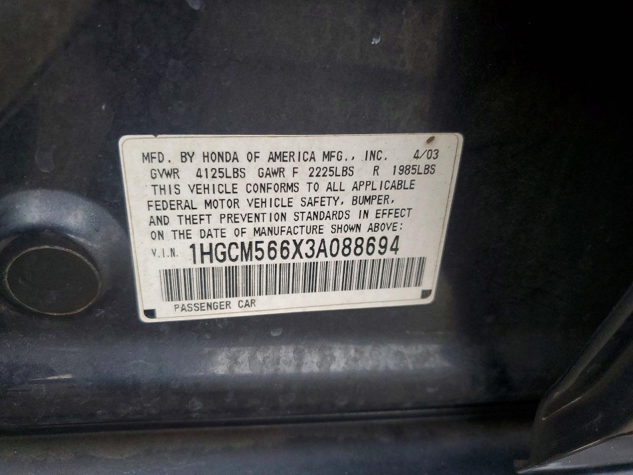 2003 Honda Accord Ex Серый vin: 1HGCM566X3A088694