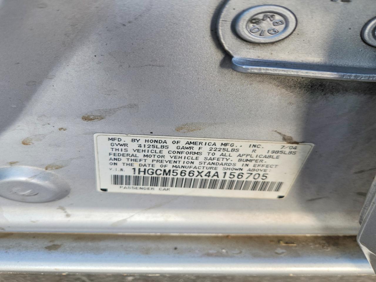2004 Honda Accord Ex Silver vin: 1HGCM566X4A156705