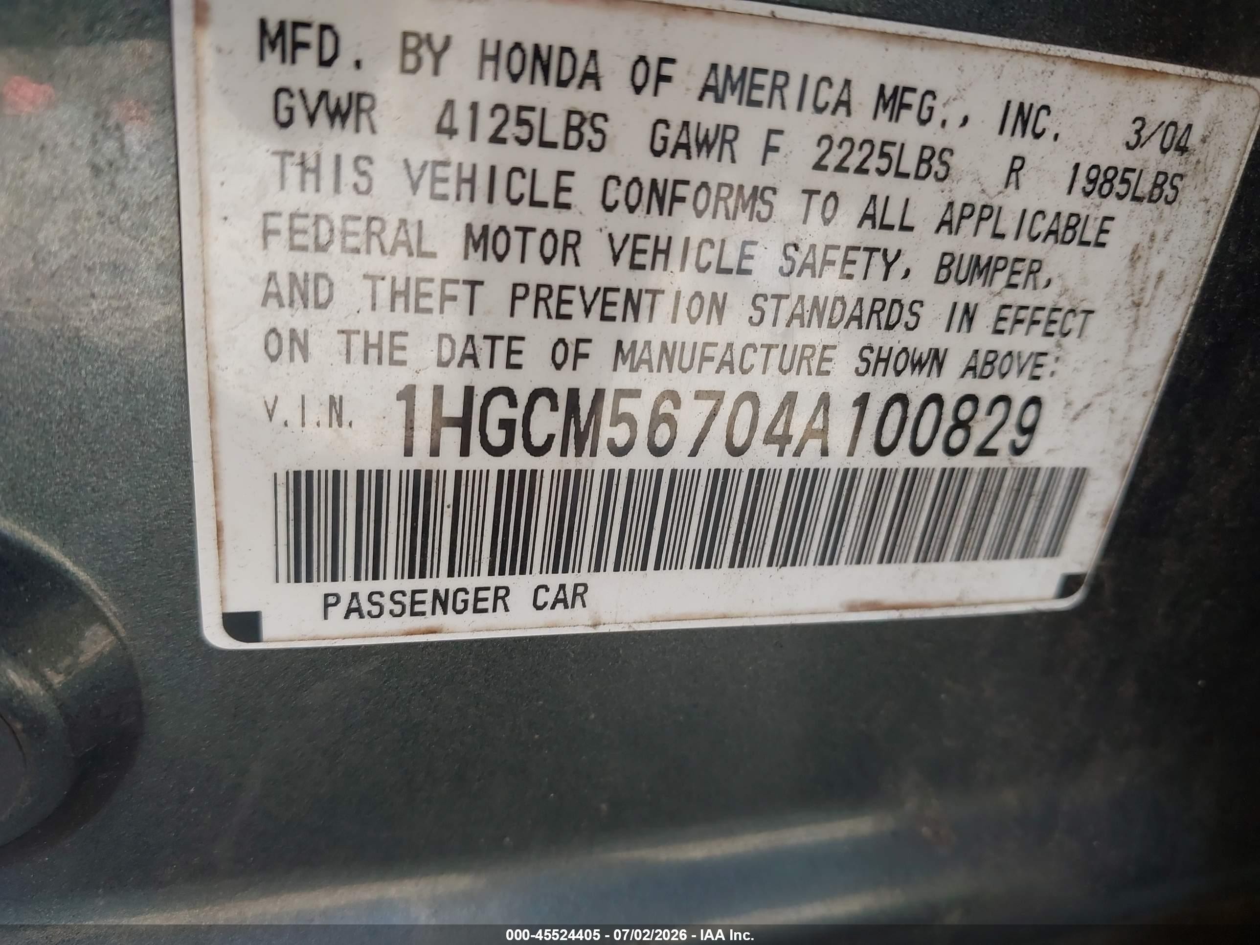 2004 Honda Accord 2.4 Ex Green vin: 1HGCM56704A100829