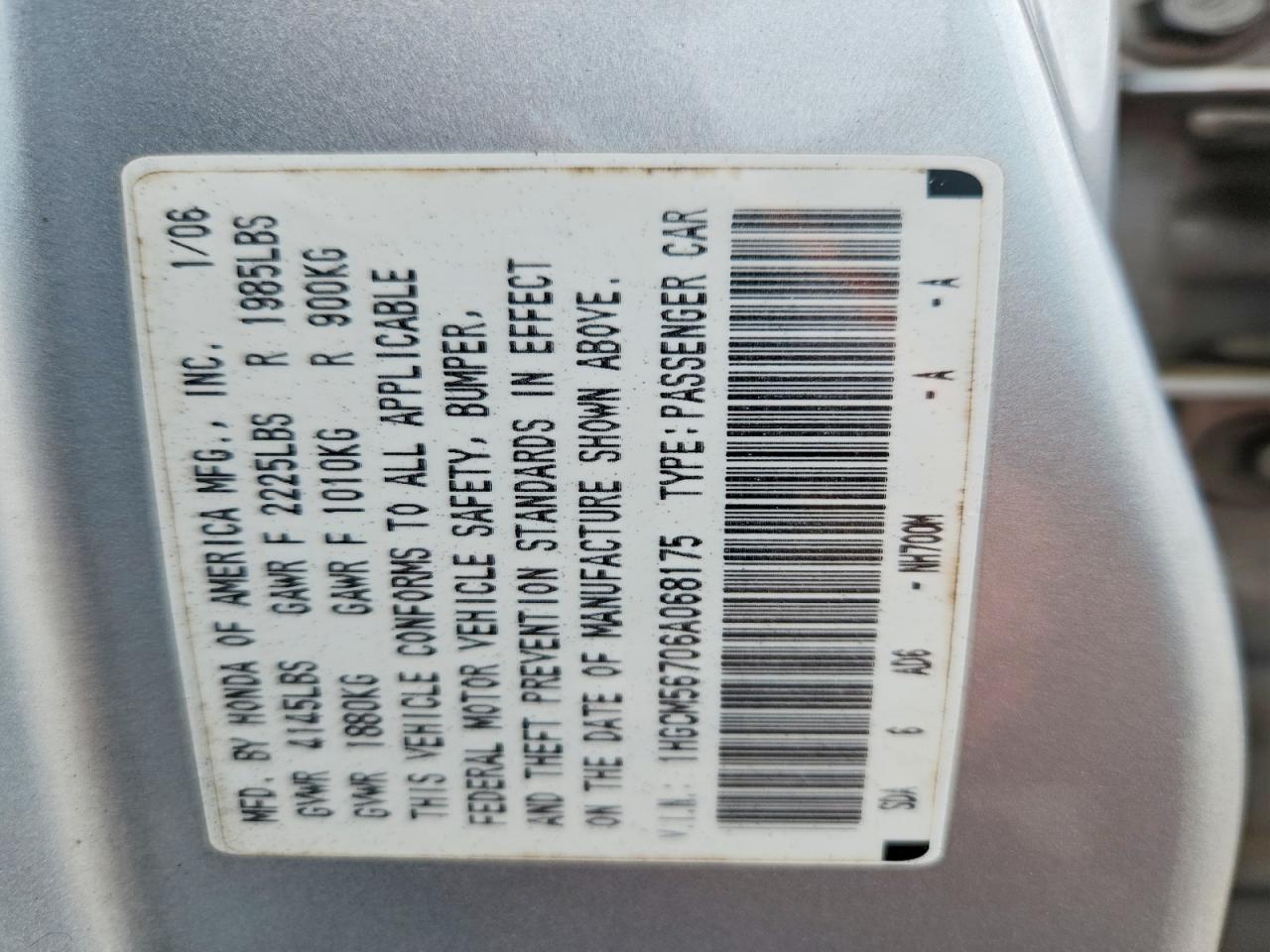 2006 Honda Accord Ex Silver vin: 1HGCM56706A068175