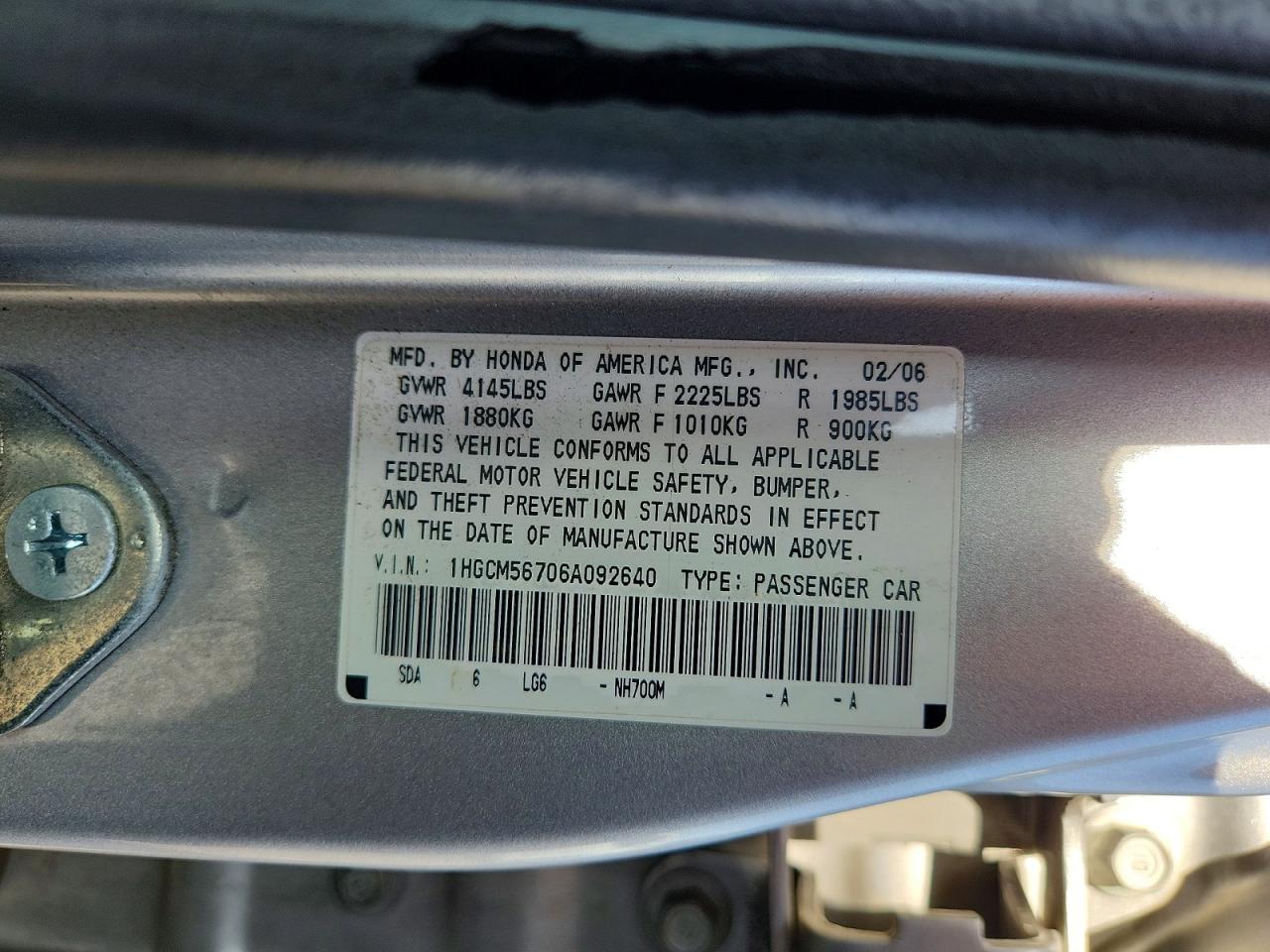 2006 Honda Accord Ex Silver vin: 1HGCM56706A092640