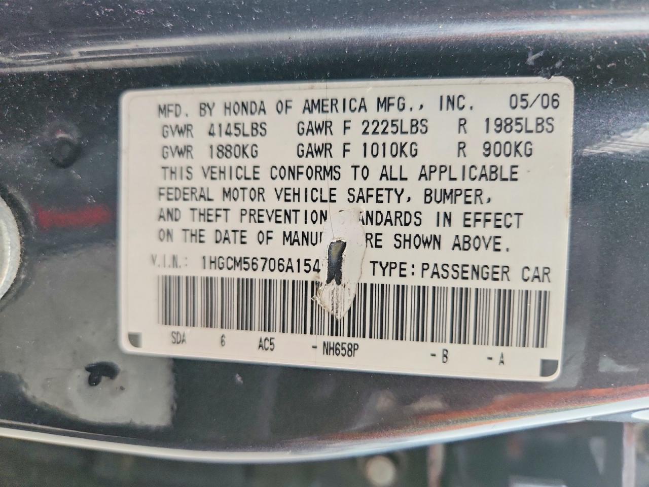 2006 Honda Accord Ex Gray vin: 1HGCM56706A154571
