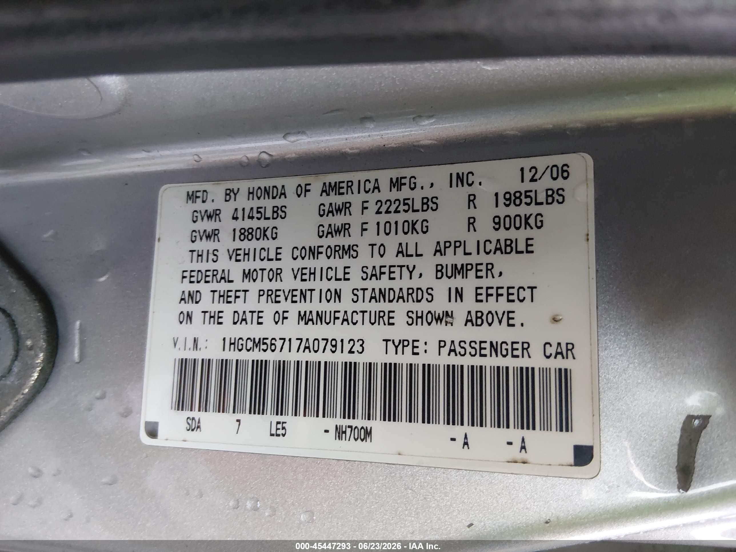 2007 Honda Accord 2.4 Ex Silver vin: 1HGCM56717A079123