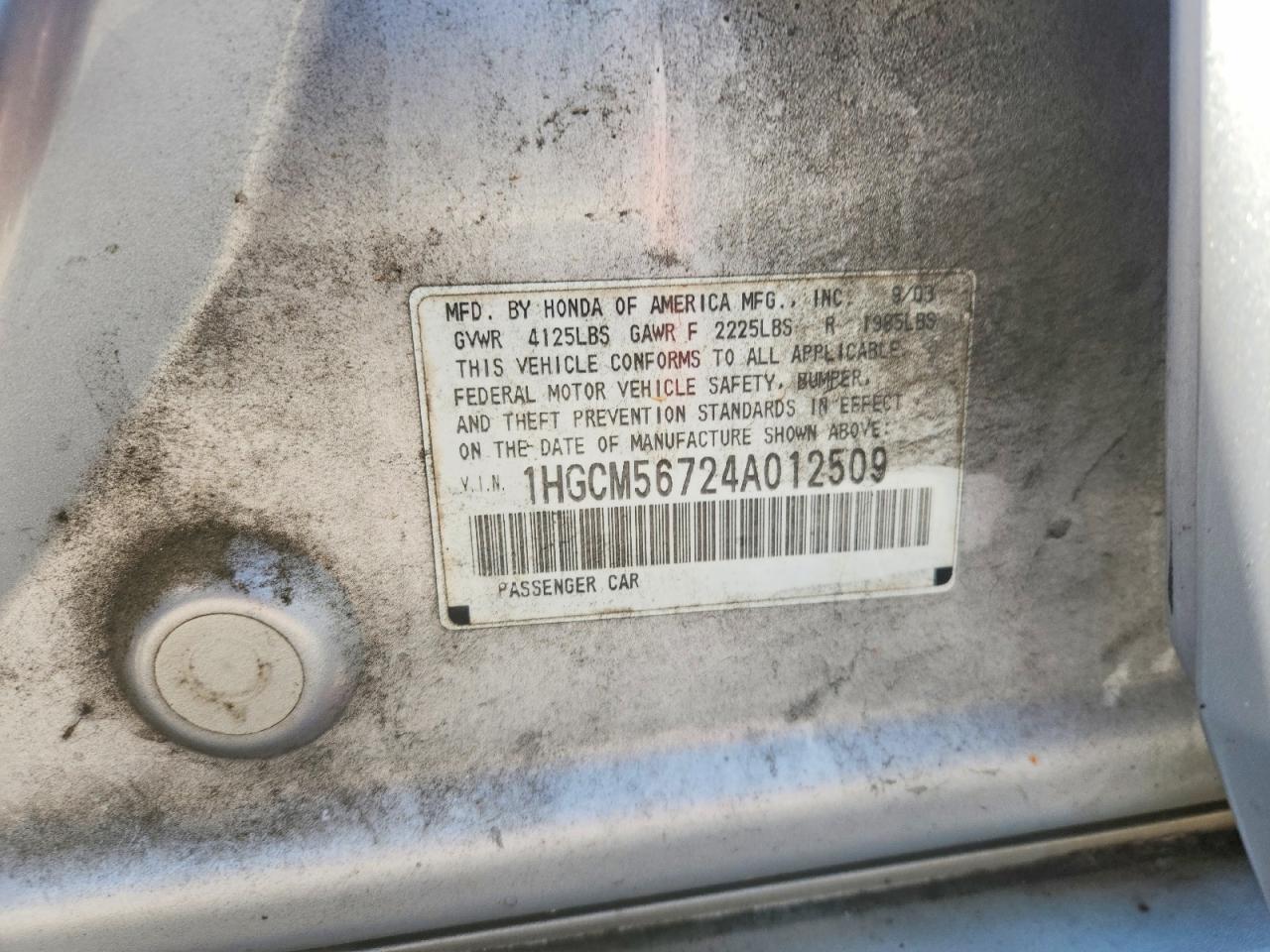 2004 Honda Accord Ex Silver vin: 1HGCM56724A012509