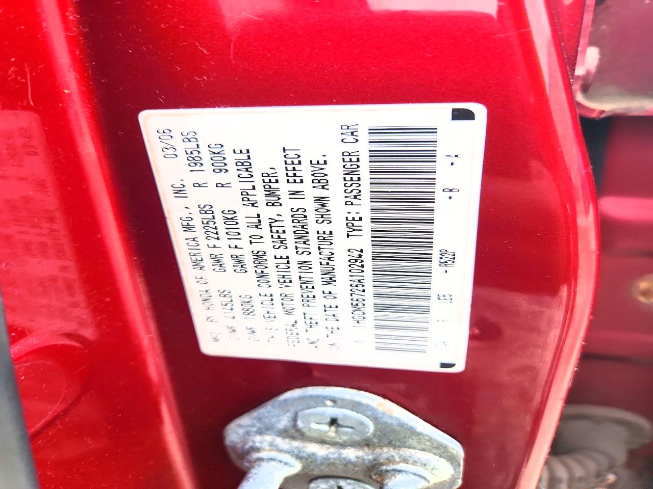 2006 Honda Accord Ex Burgundy vin: 1HGCM56726A102942