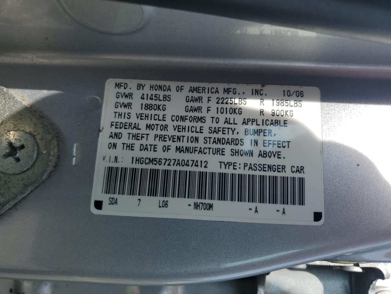 2007 Honda Accord Ex Silver vin: 1HGCM56727A047412