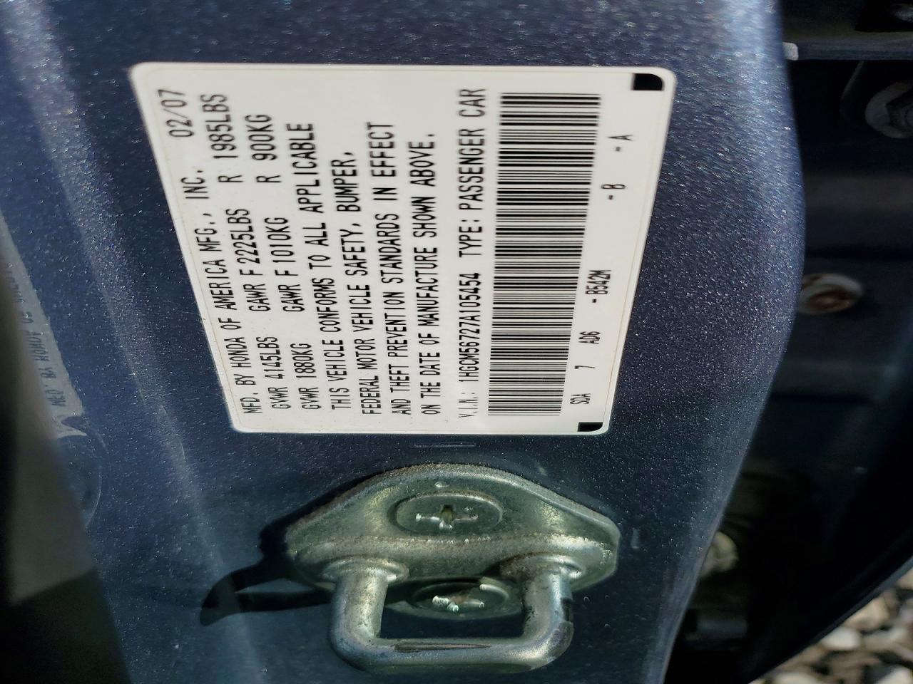 2007 Honda Accord Ex Gray vin: 1HGCM56727A105454