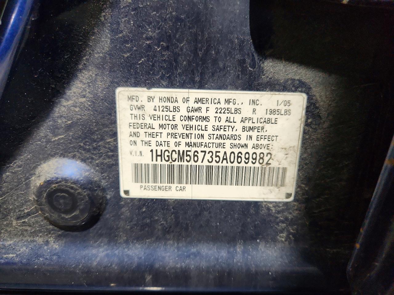 2005 Honda Accord Ex Blue vin: 1HGCM56735A069982
