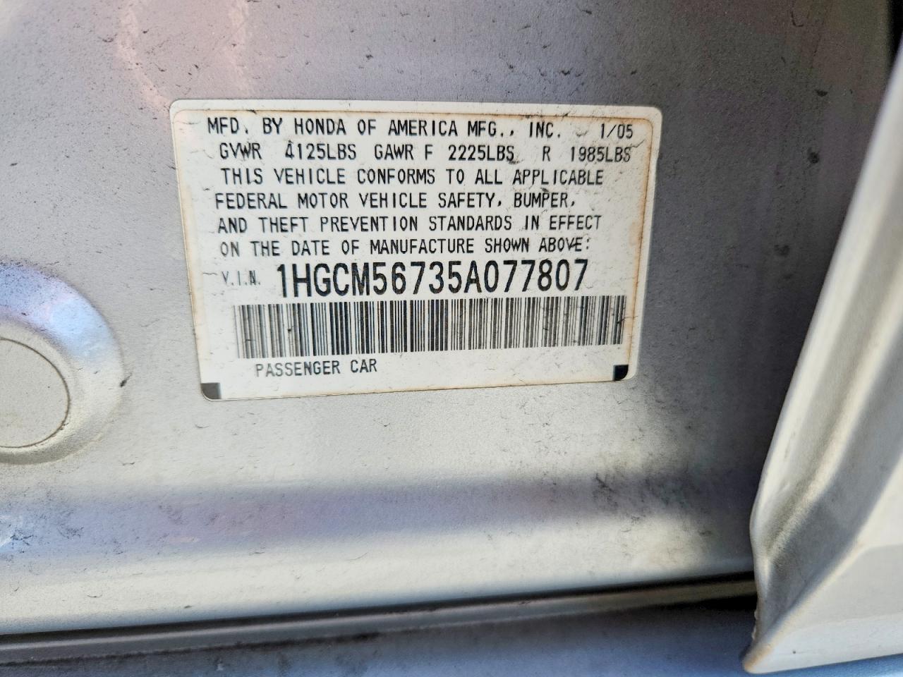 2005 Honda Accord Ex Silver vin: 1HGCM56735A077807