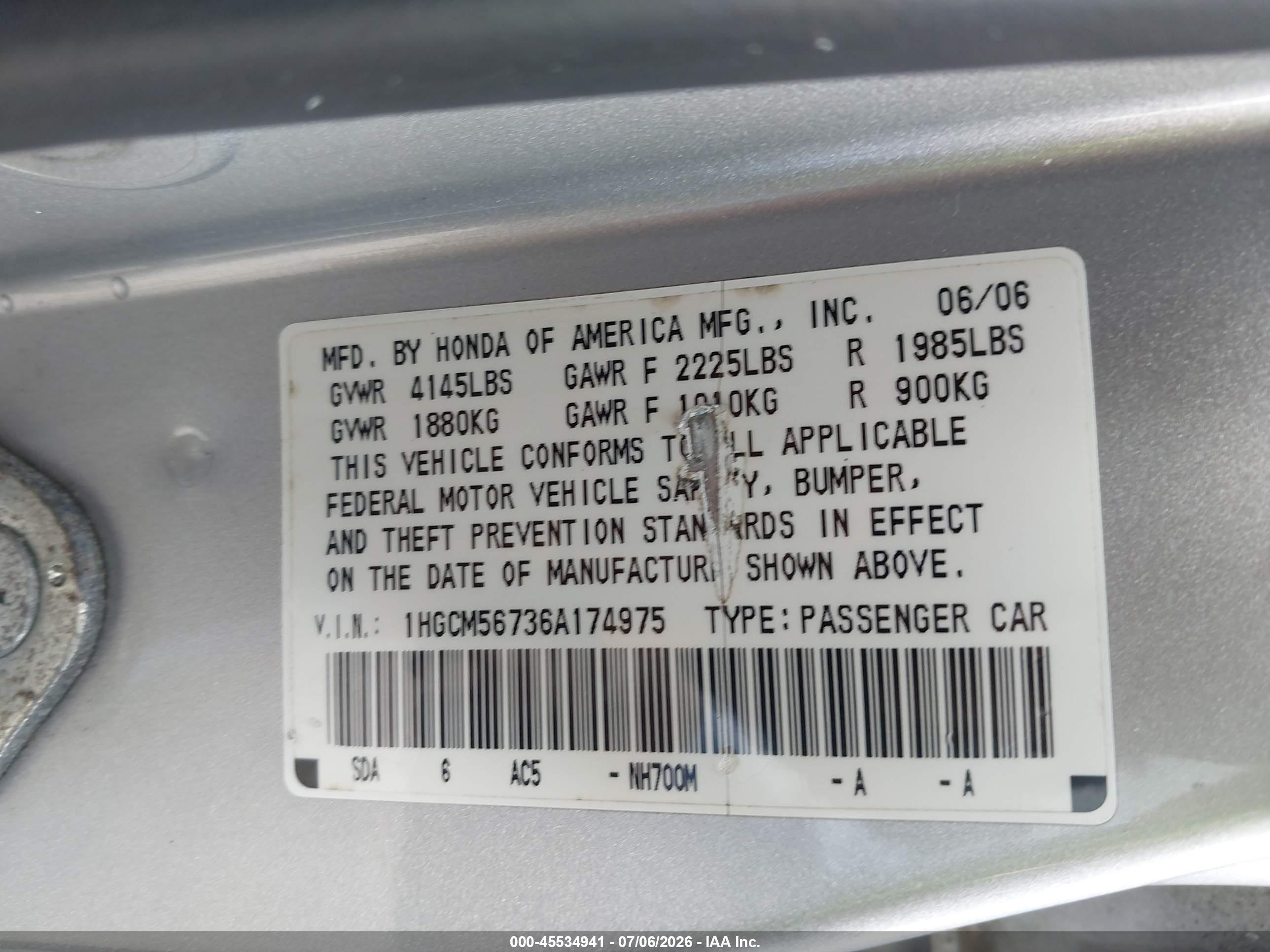 2006 Honda Accord 2.4 Ex Silver vin: 1HGCM56736A174975