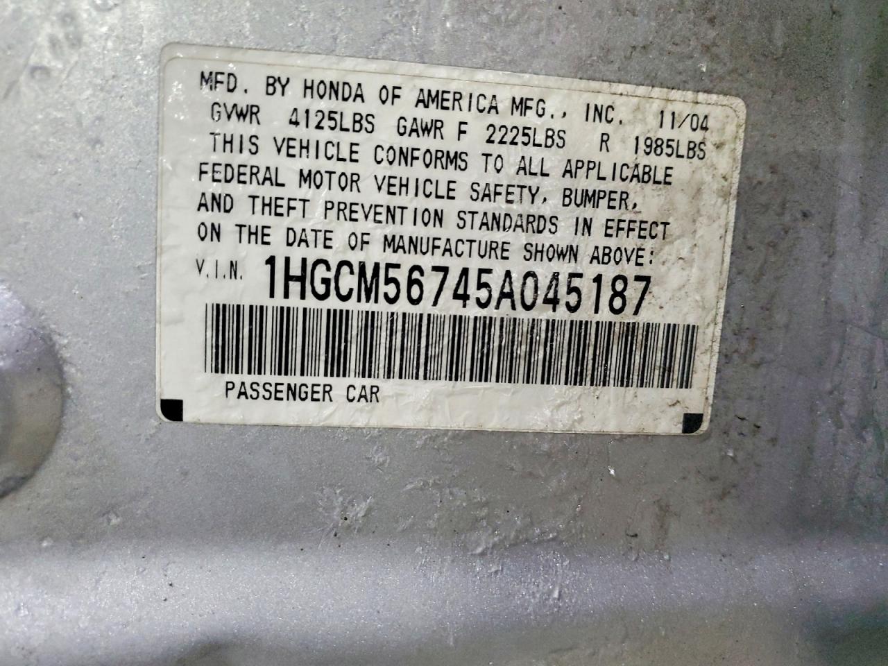 2005 Honda Accord Ex Silver vin: 1HGCM56745A045187