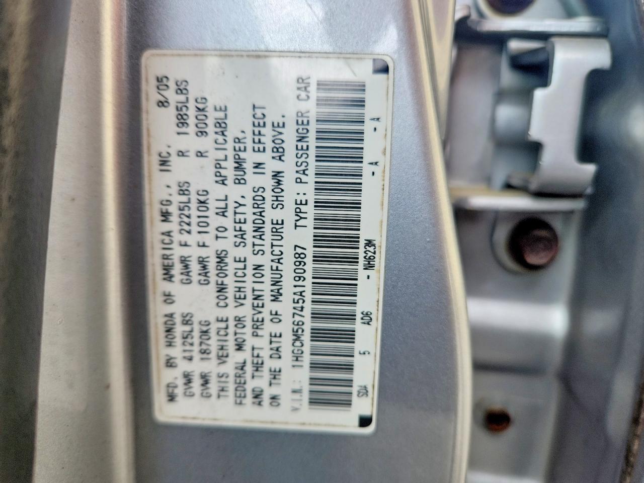 2005 Honda Accord Ex Silver vin: 1HGCM56745A190987
