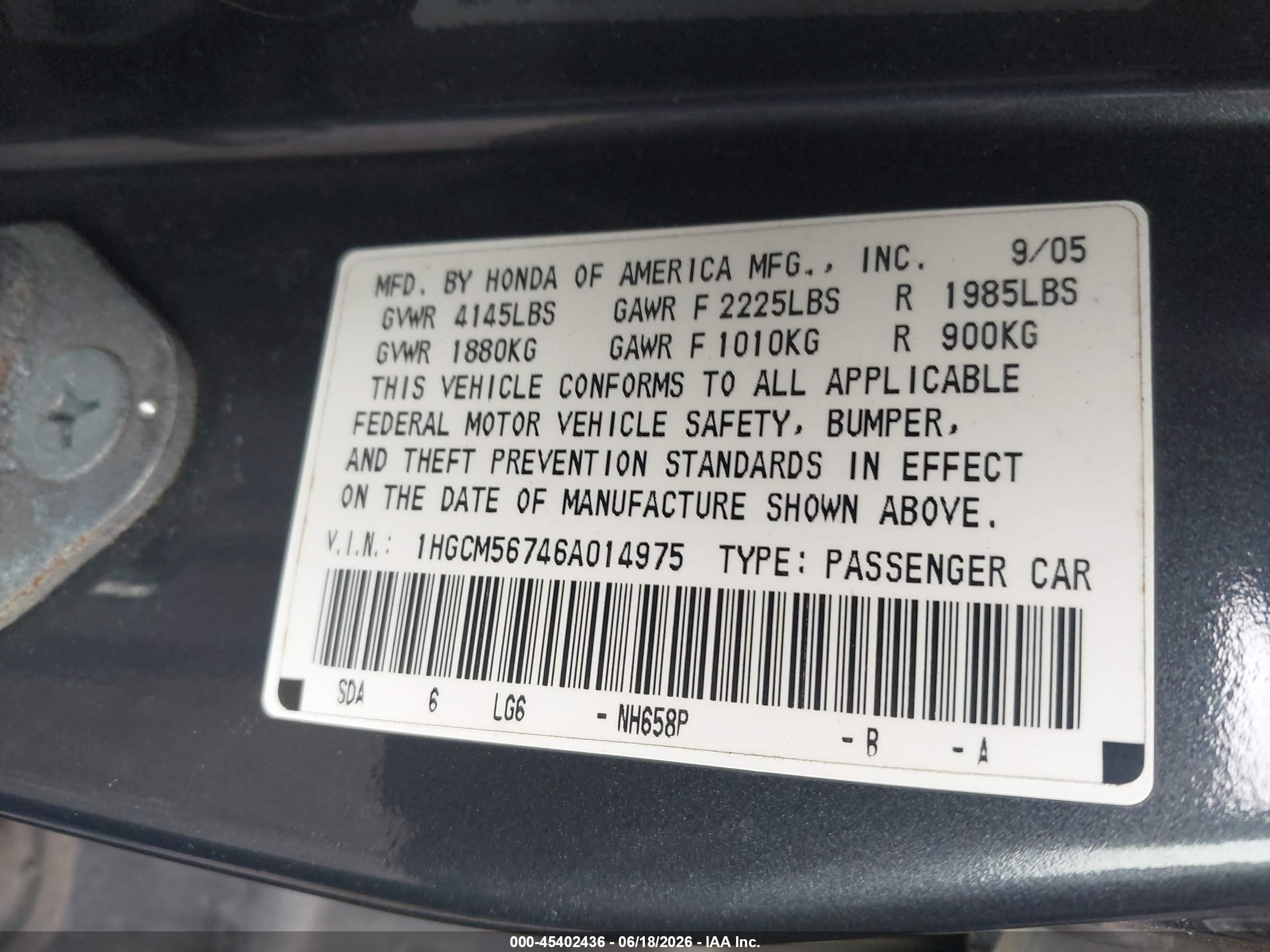 2006 Honda Accord 2.4 Ex Black vin: 1HGCM56746A014975