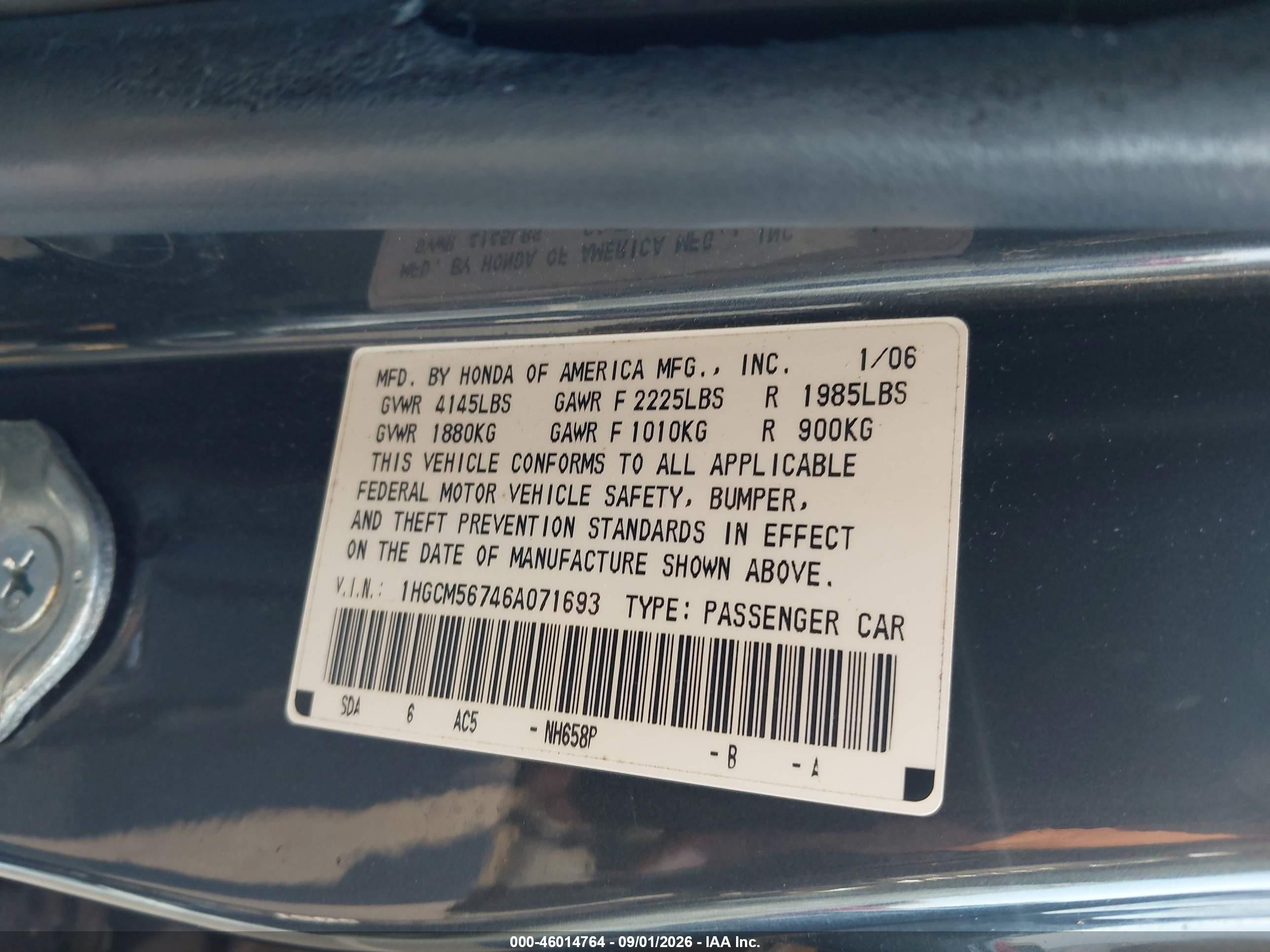 2006 Honda Accord 2.4 Ex Gray vin: 1HGCM56746A071693