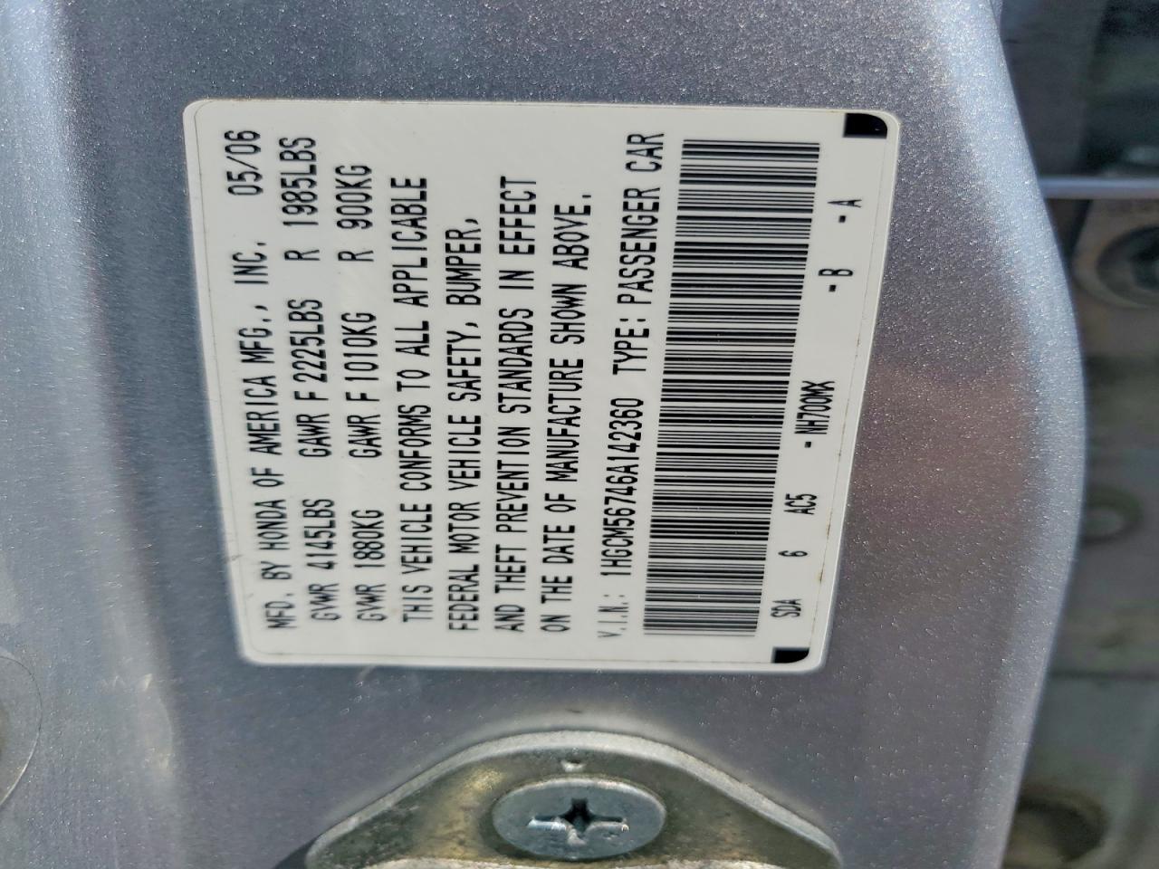 2006 Honda Accord Ex Silver vin: 1HGCM56746A142360