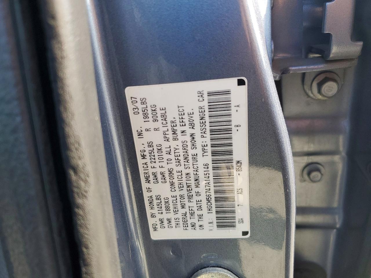 2007 Honda Accord Ex Gray vin: 1HGCM56747A145146