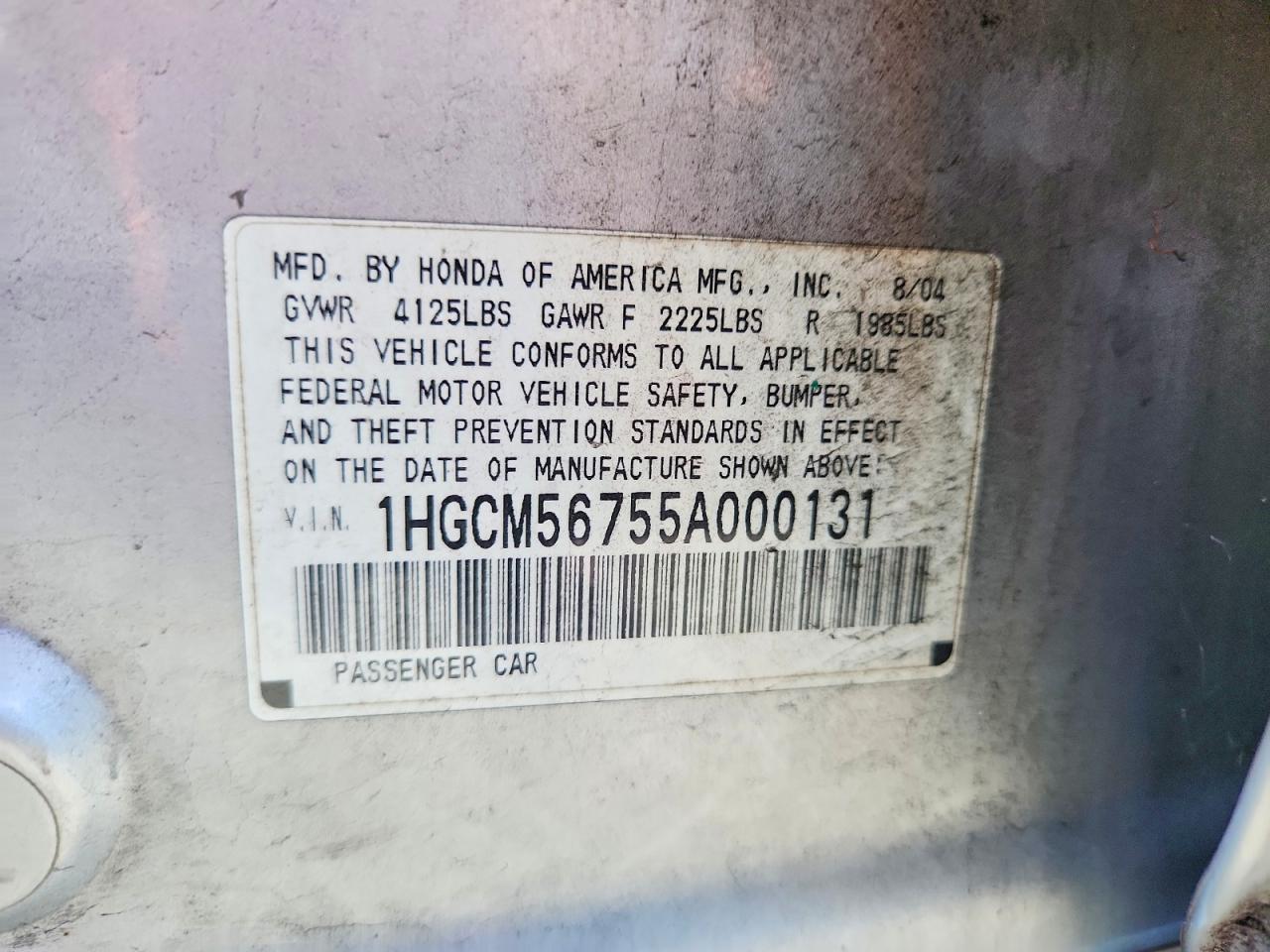 2005 Honda Accord Ex Silver vin: 1HGCM56755A000131