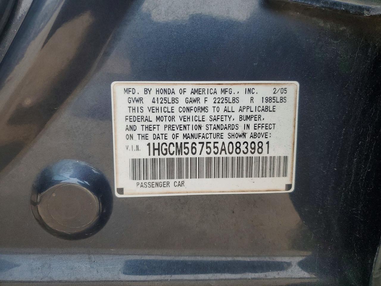 2005 Honda Accord Ex Gray vin: 1HGCM56755A083981
