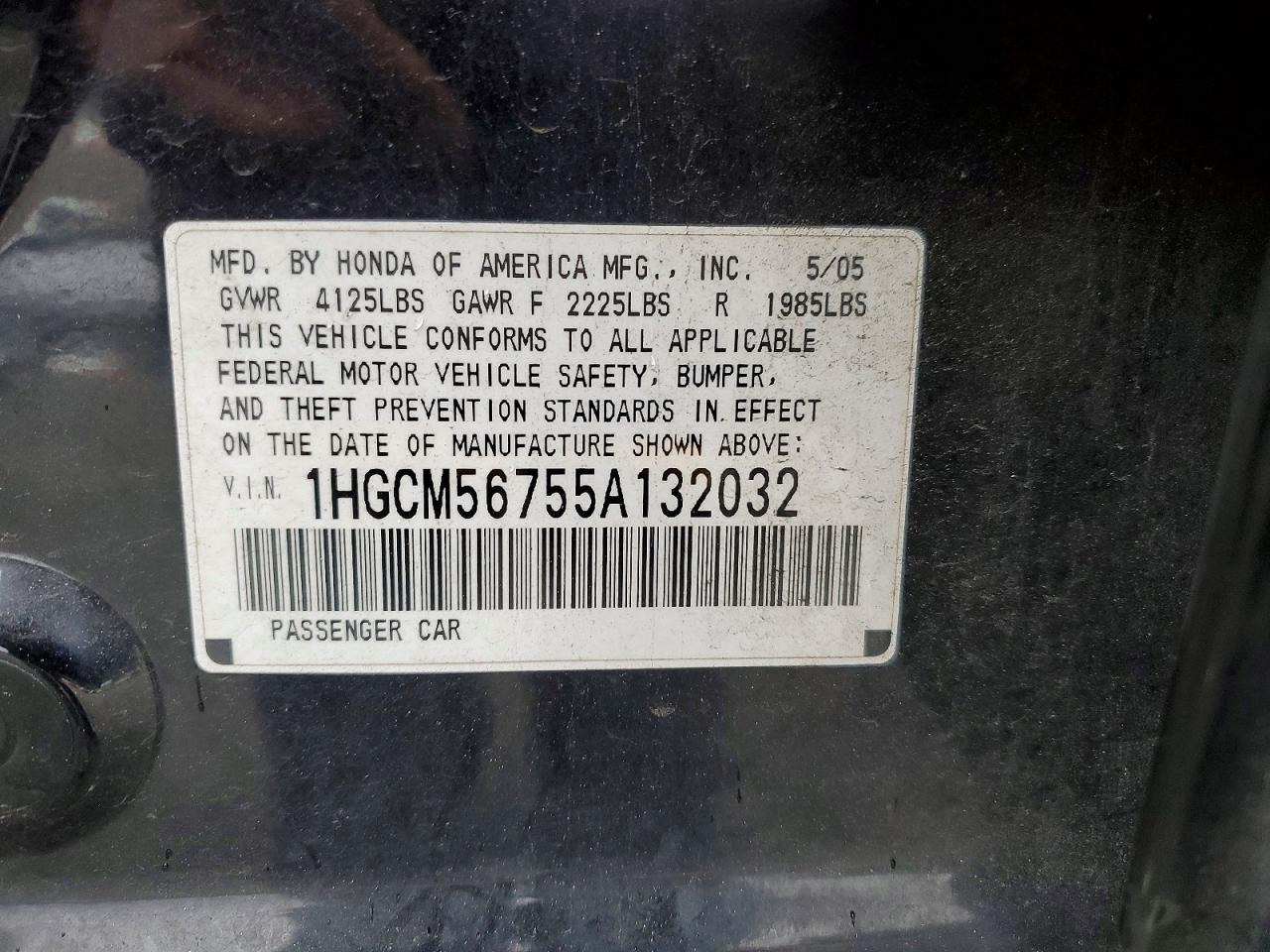 2005 Honda Accord Ex Черный vin: 1HGCM56755A132032
