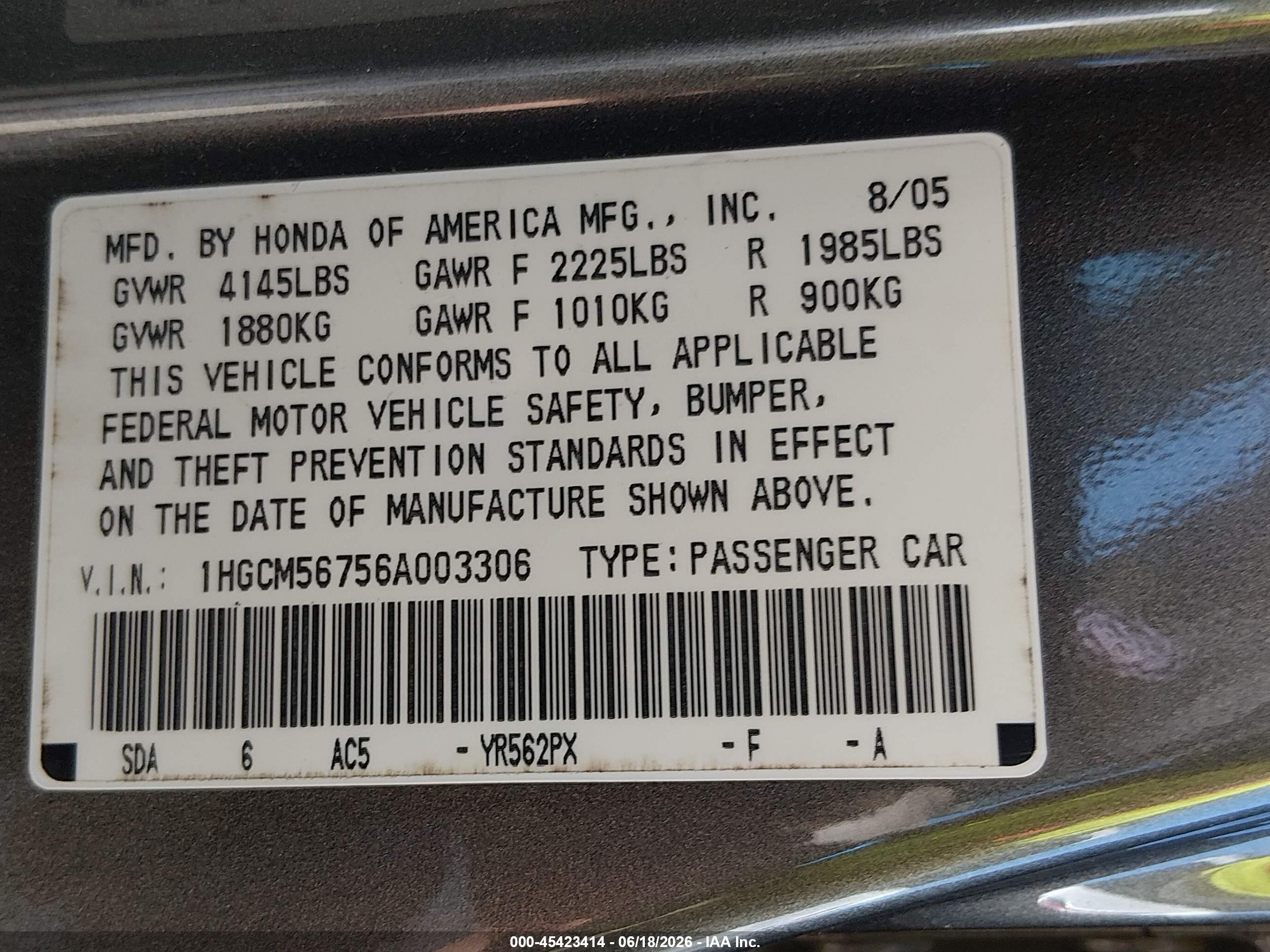 2006 Honda Accord 2.4 Ex Brown vin: 1HGCM56756A003306