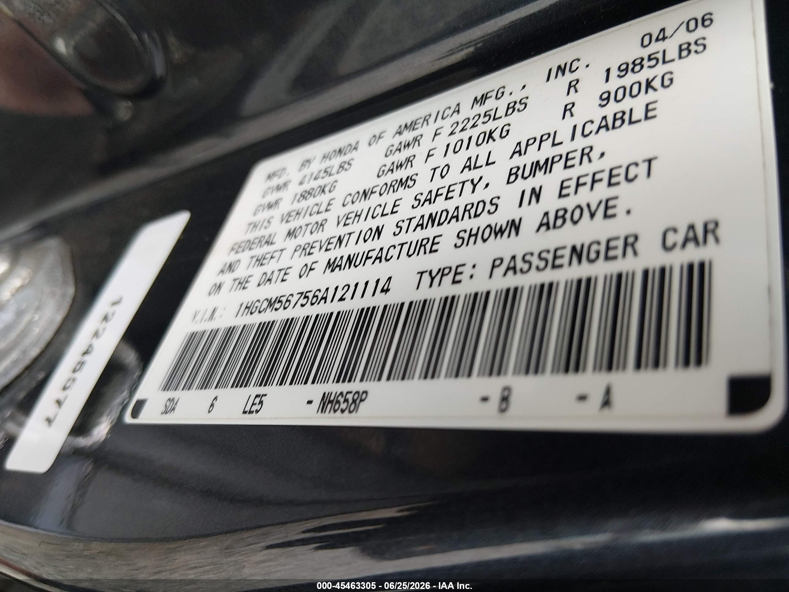 2006 Honda Accord 2.4 Ex Blue vin: 1HGCM56756A121114